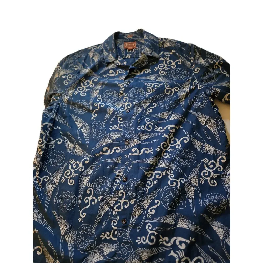 Red Ale Men's Shirt -‎ Navy Cotton Linen - Size Large